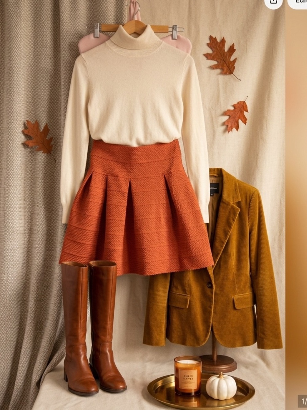 VTG H&M Hennes Collection Y2K Orange Waffle Knit Flared Mini Skirt Small